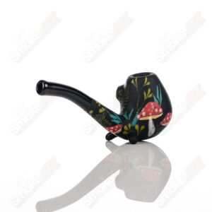 Shop Sand- Blasted Black Sherlock W/ Mushroom Botanical Motif by Sarita Glass in australian
