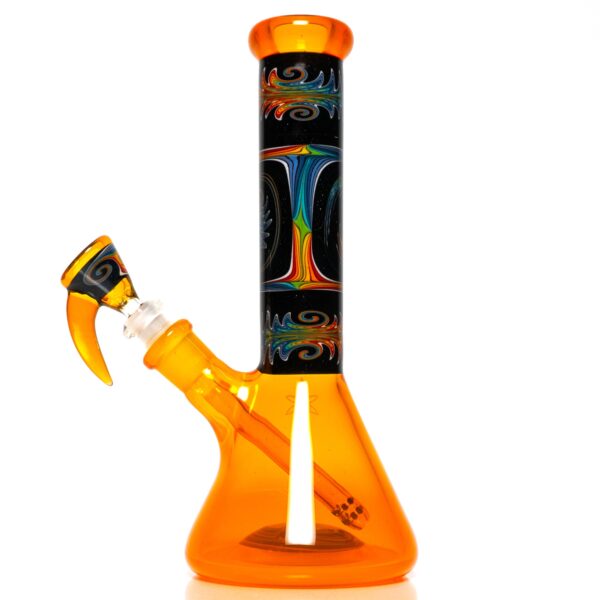 Shop Ill Glass - Custom Mini Beaker - Transparent Orange w/ Rainbow Linework in australian