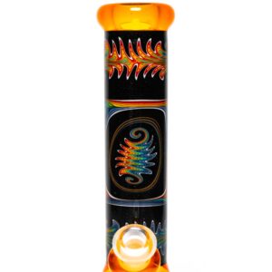 Shop Ill Glass - Custom Mini Beaker - Transparent Orange w/ Rainbow Linework in australian