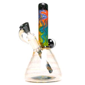 Shop Jakers Glass - Worked Mini Beaker - Crushed Opal & Rainbow Linework in australian
