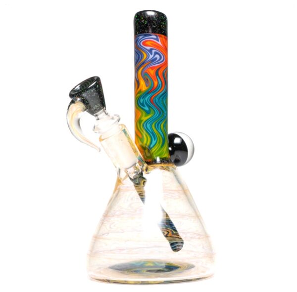 Shop Jakers Glass - Worked Mini Beaker - Crushed Opal & Rainbow Linework in australian