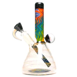 Shop Jakers Glass - Worked Mini Beaker - Crushed Opal & Rainbow Linework in australian