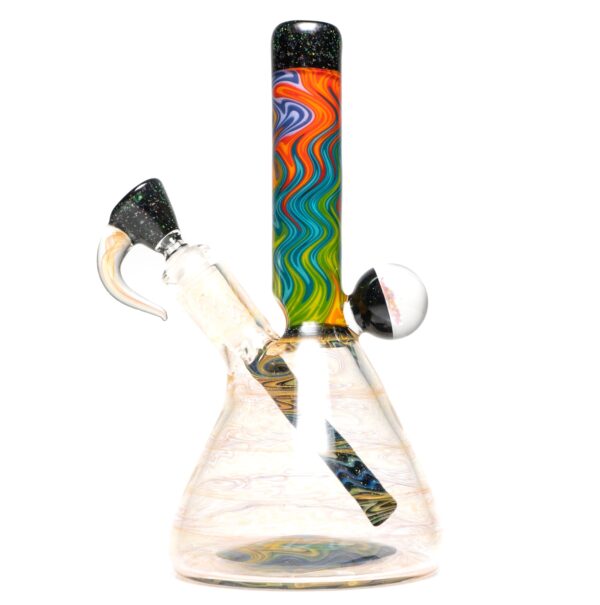 Shop Jakers Glass - Worked Mini Beaker - Crushed Opal & Rainbow Linework in australian