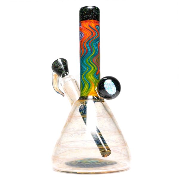 Shop Jakers Glass - Worked Mini Beaker - Crushed Opal & Rainbow Linework in australian