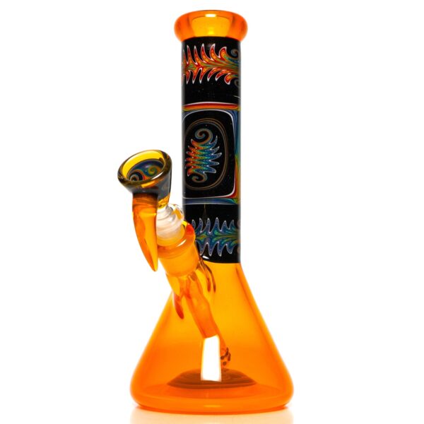 Shop Ill Glass - Custom Mini Beaker - Transparent Orange w/ Rainbow Linework in australian