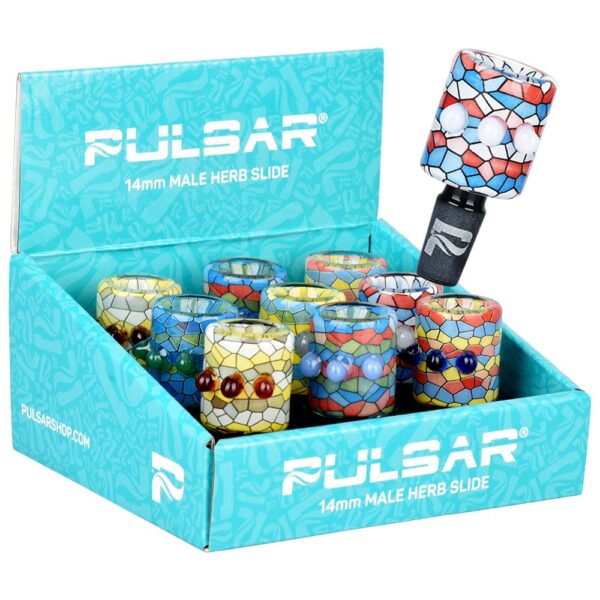 Shop Pulsar Inside Print Mosaic Bead Grip Herb Slide - 14mm M/ 9ct in australian